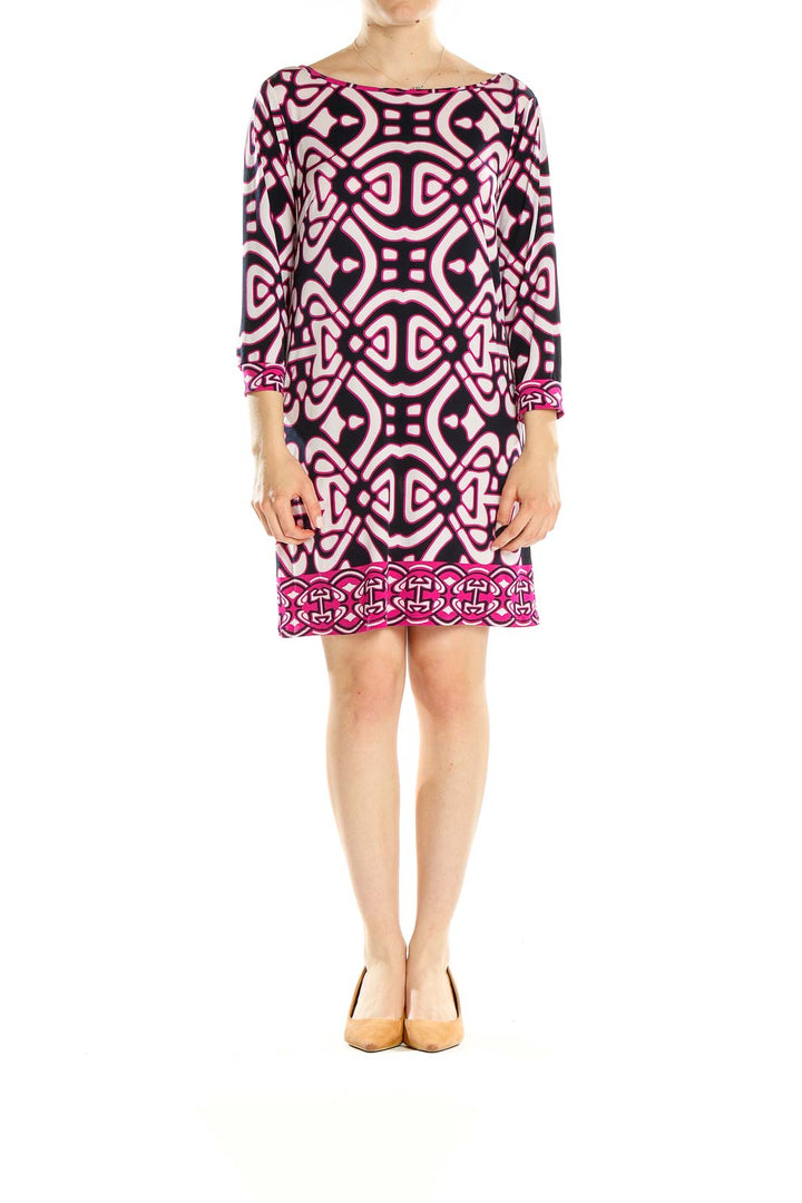 Front view of Laundry by Design Black and Pink Geometric Print Shift Dress
