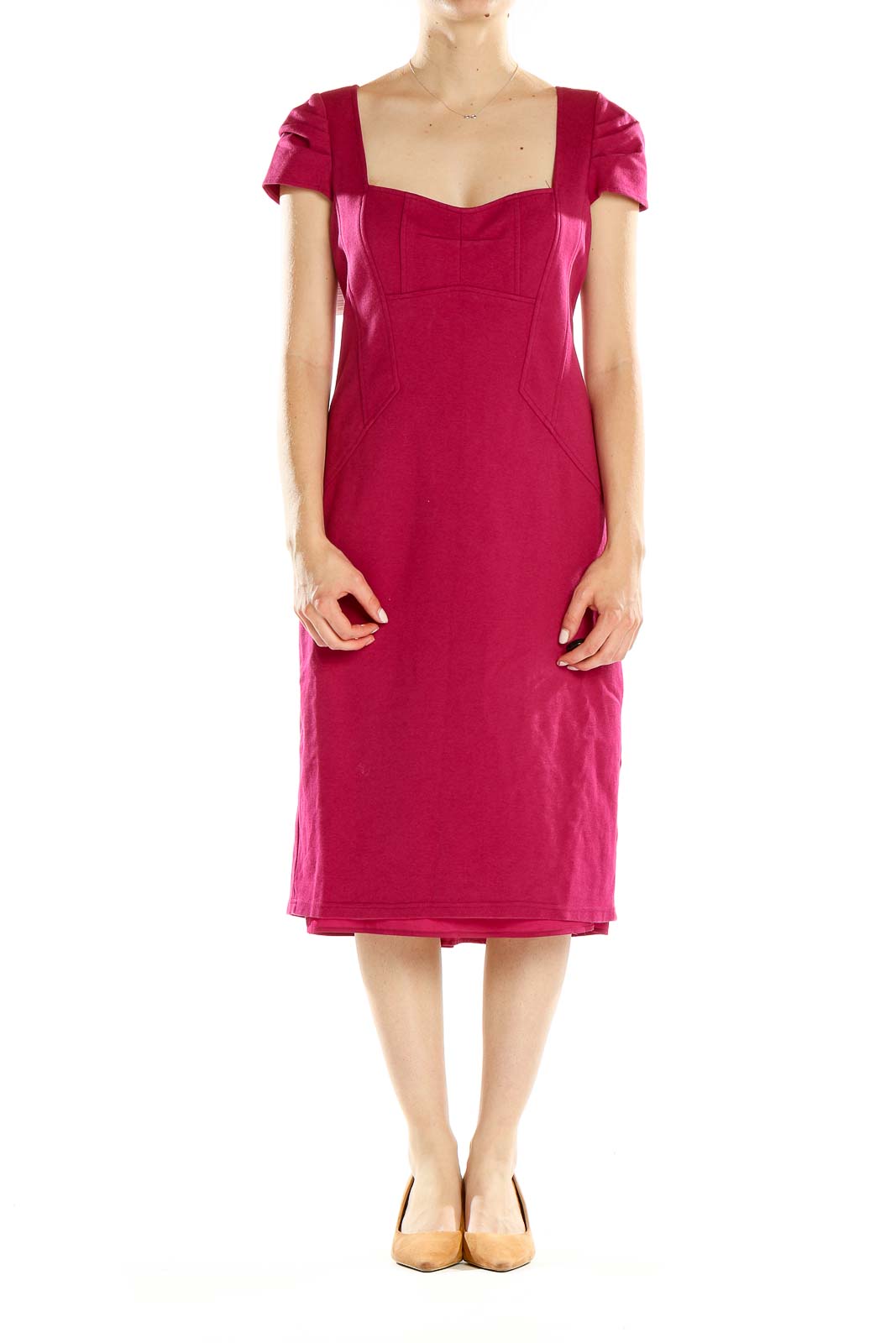 Fuchsia Cap Sleeve Midi Dress