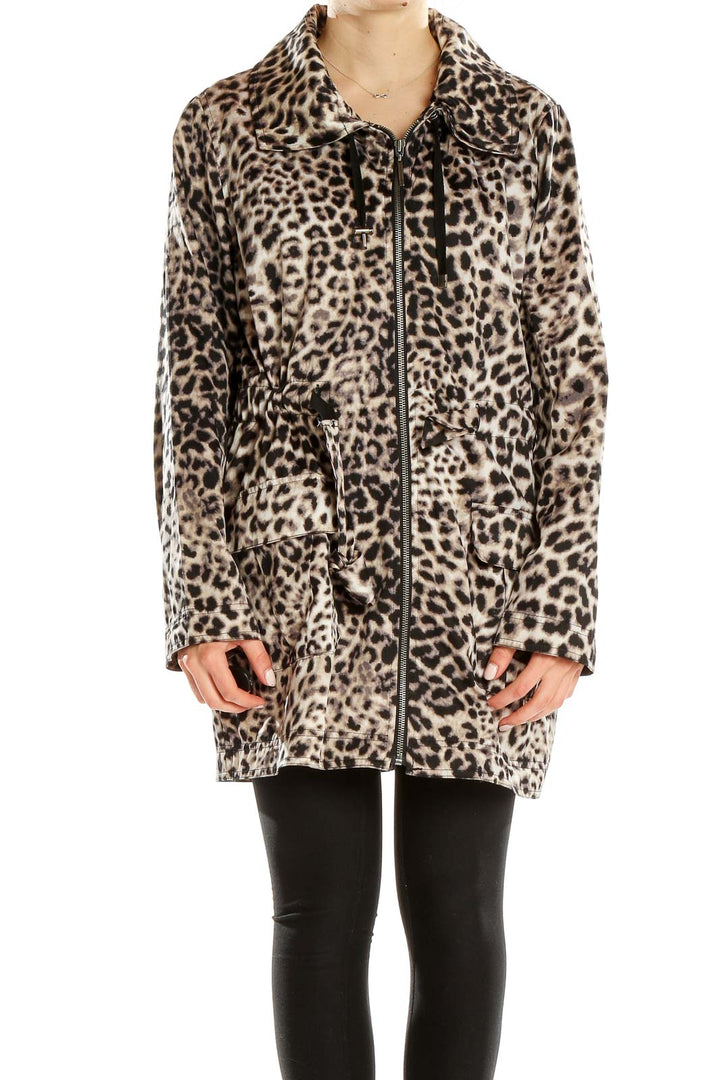 Front view of Dana Buchman leopard print zip-up jacket