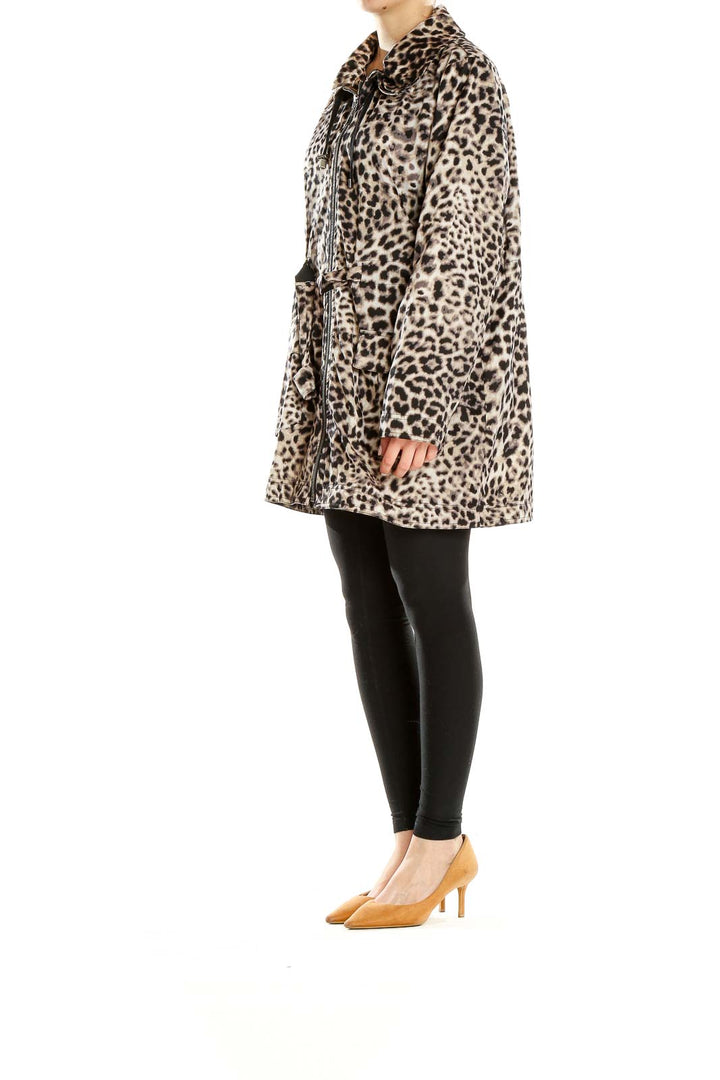 Front view of Dana Buchman leopard print zip-up jacket