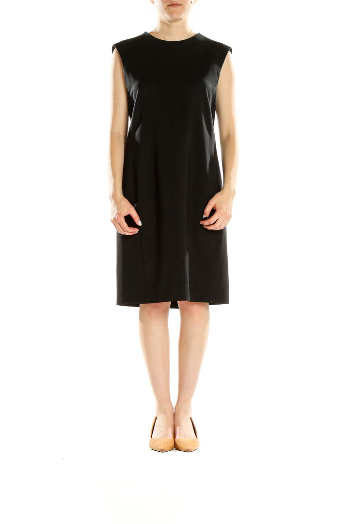 Front view of Theory black sleeveless shift dress
