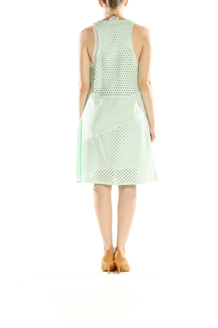 Back view of 3.1 Phillip Lim mint green eyelet sleeveless dress showing full length