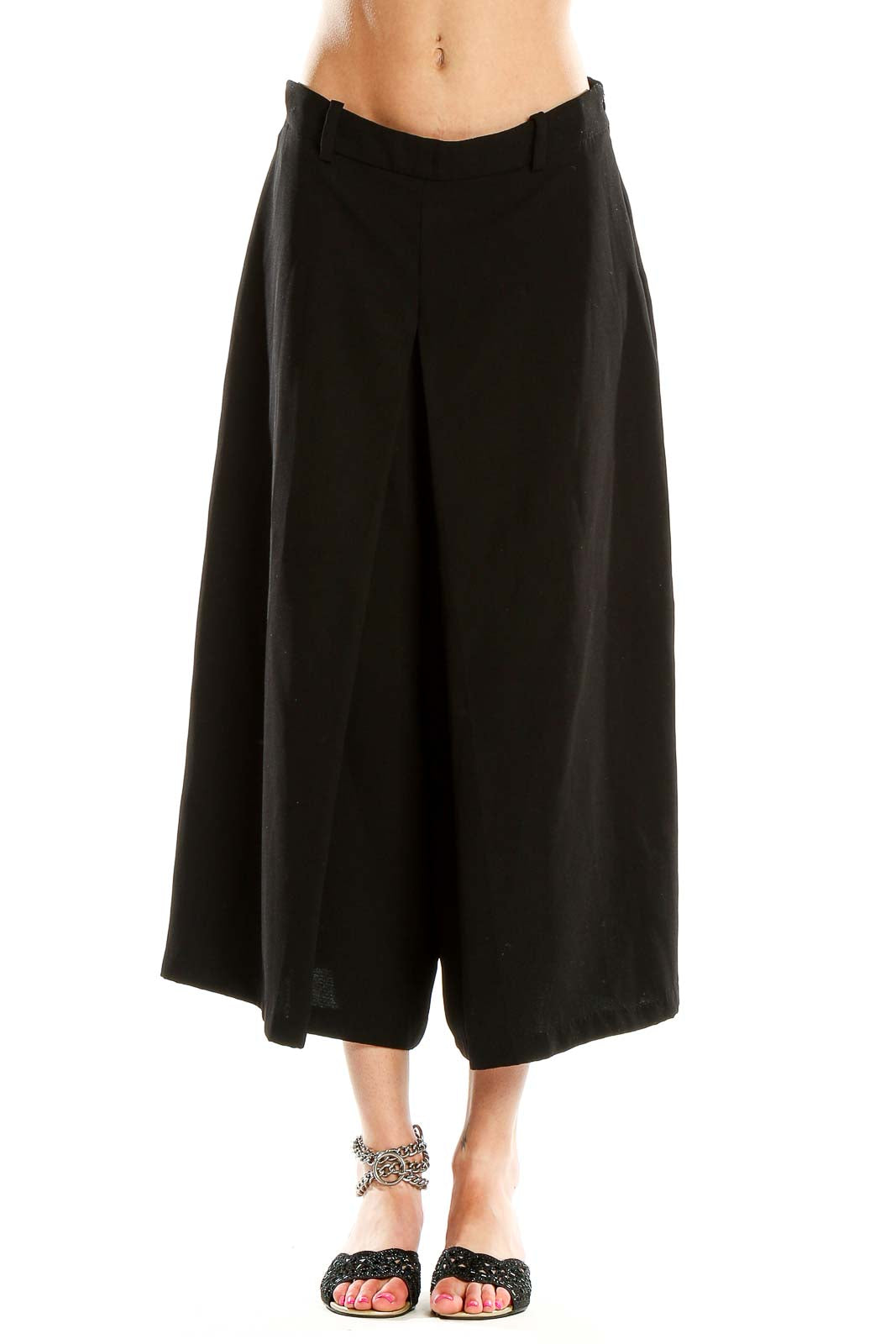 Zara Basic Black Wide-Leg Cropped Trousers Versatile Style