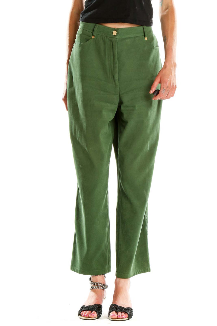 Front view of St. John Sport green high-waisted wide-leg trousers