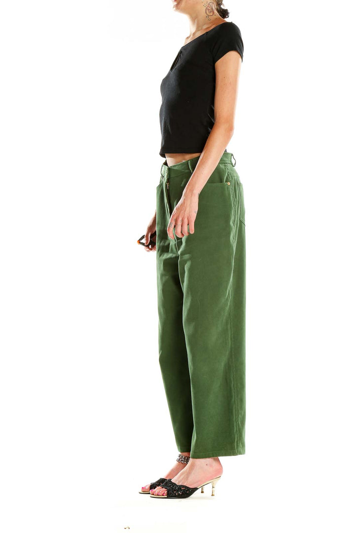 Front view of St. John Sport green high-waisted wide-leg trousers