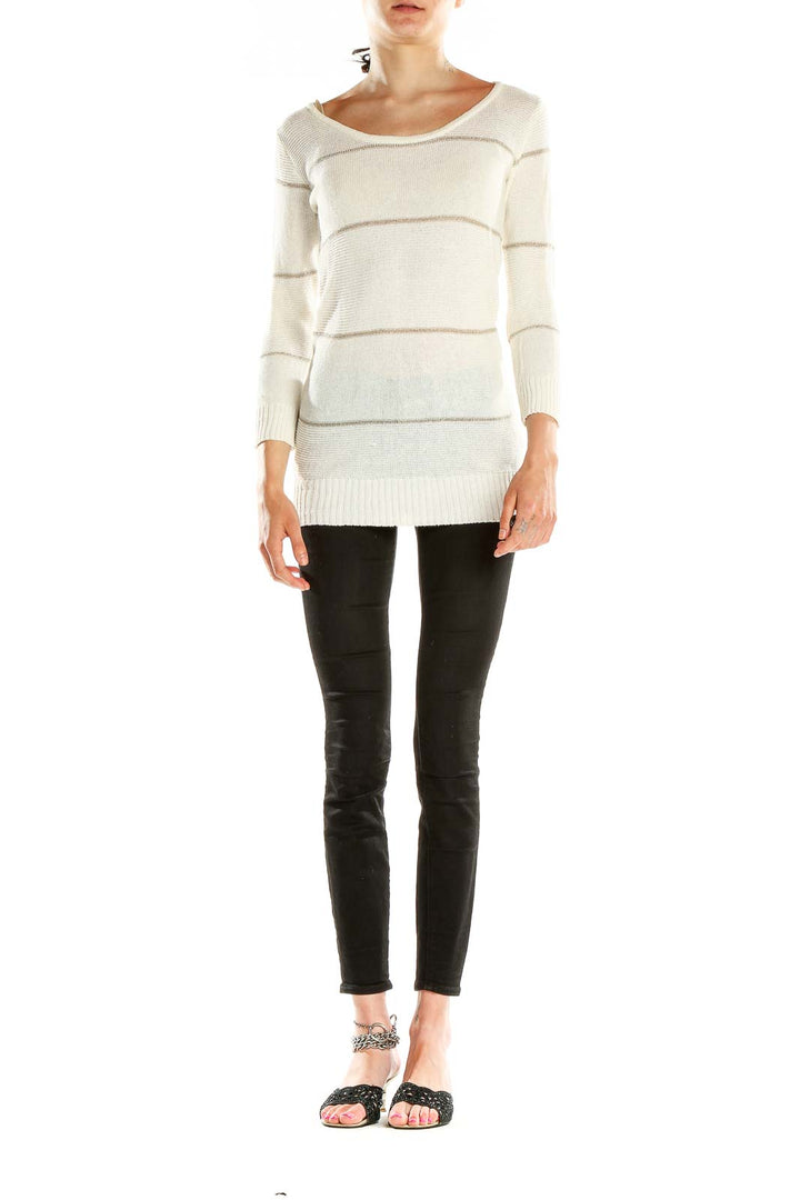 White Striped Casual Light Sweater