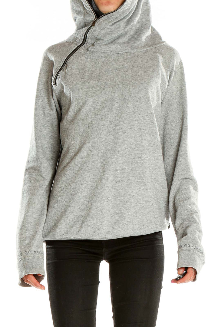 Gray All Day Wear Zip Up  Sweater