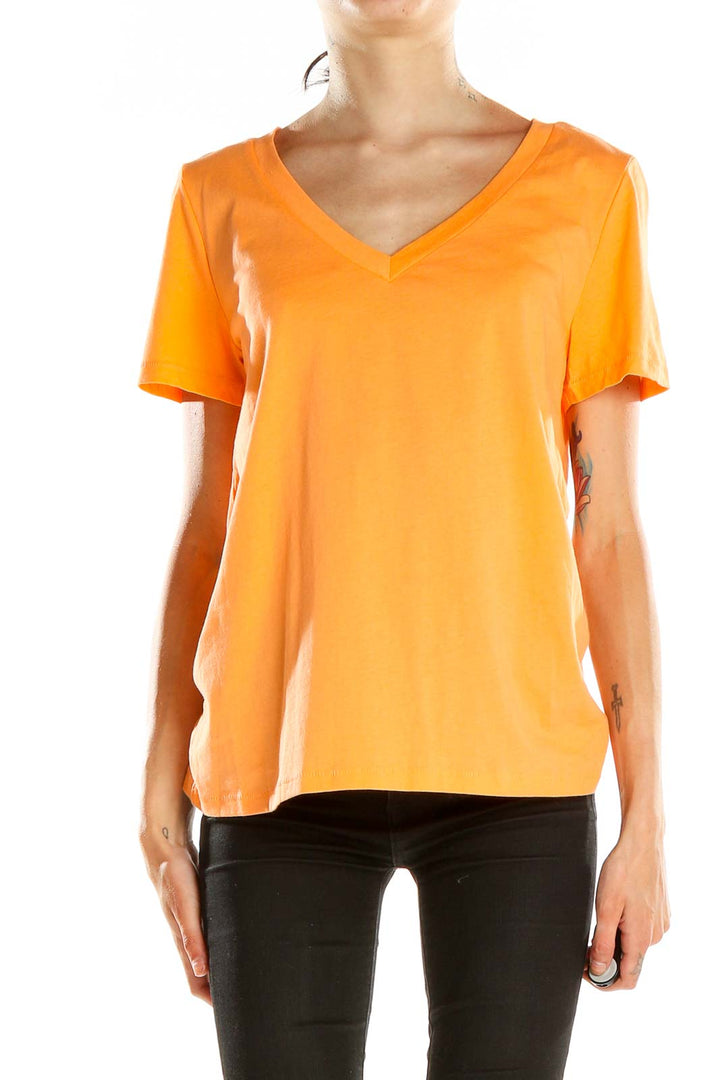 Orange V-Neck Short Sleeve T-Shirt