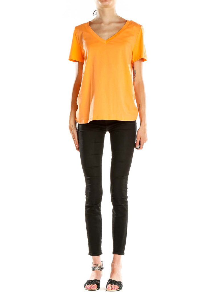 Orange V-Neck Short Sleeve T-Shirt
