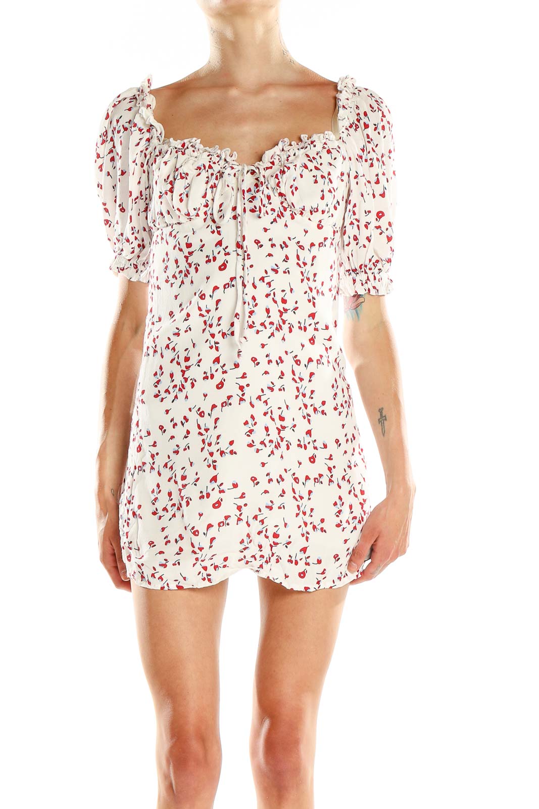 olivaceous midi dress Olivaceous White Floral Mini Dress with Puff Sleeves – SilkRoll