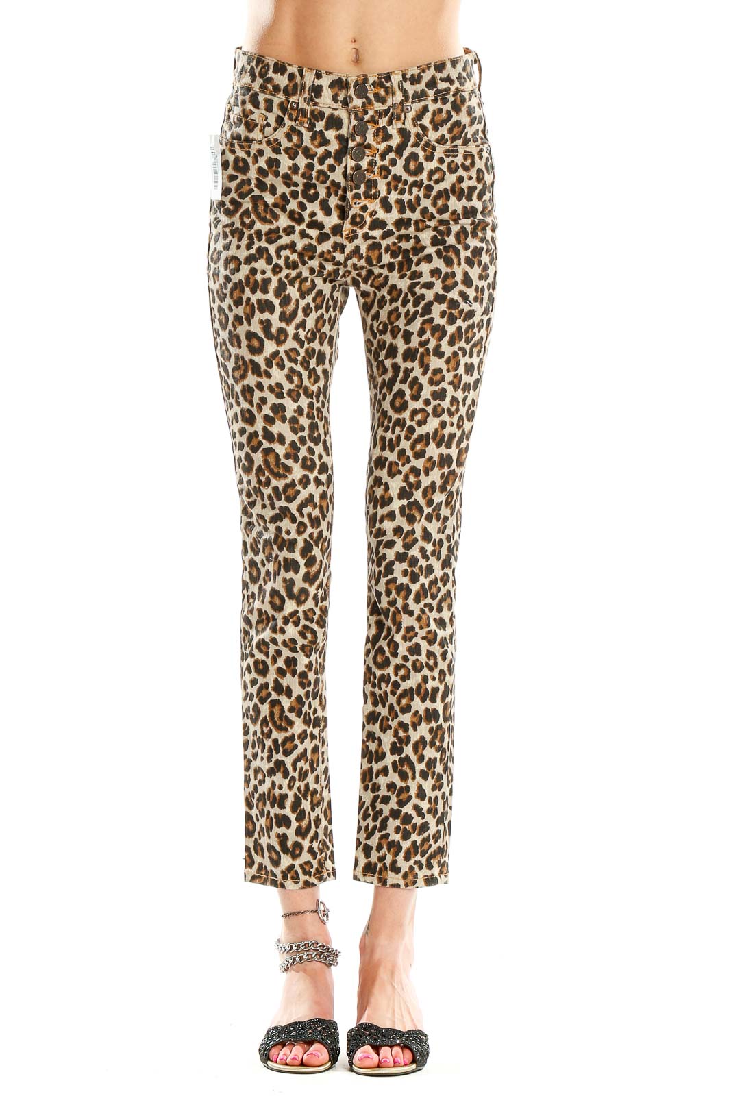 Front view of Veronica Beard beige leopard print cropped jeans