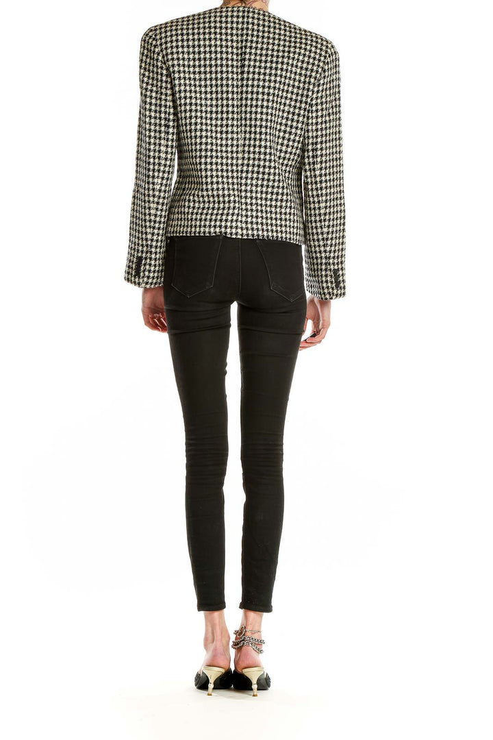 Back view of Evan Picone black and white houndstooth cropped jacket