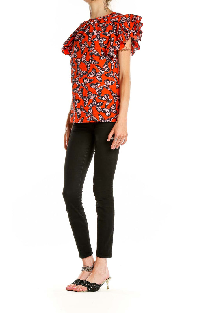 Orange Butterfly Print Chic Blouse