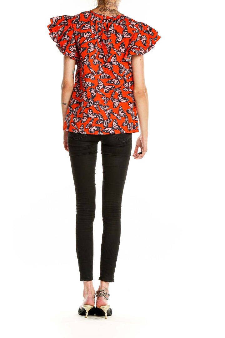 Orange Butterfly Print Chic Blouse