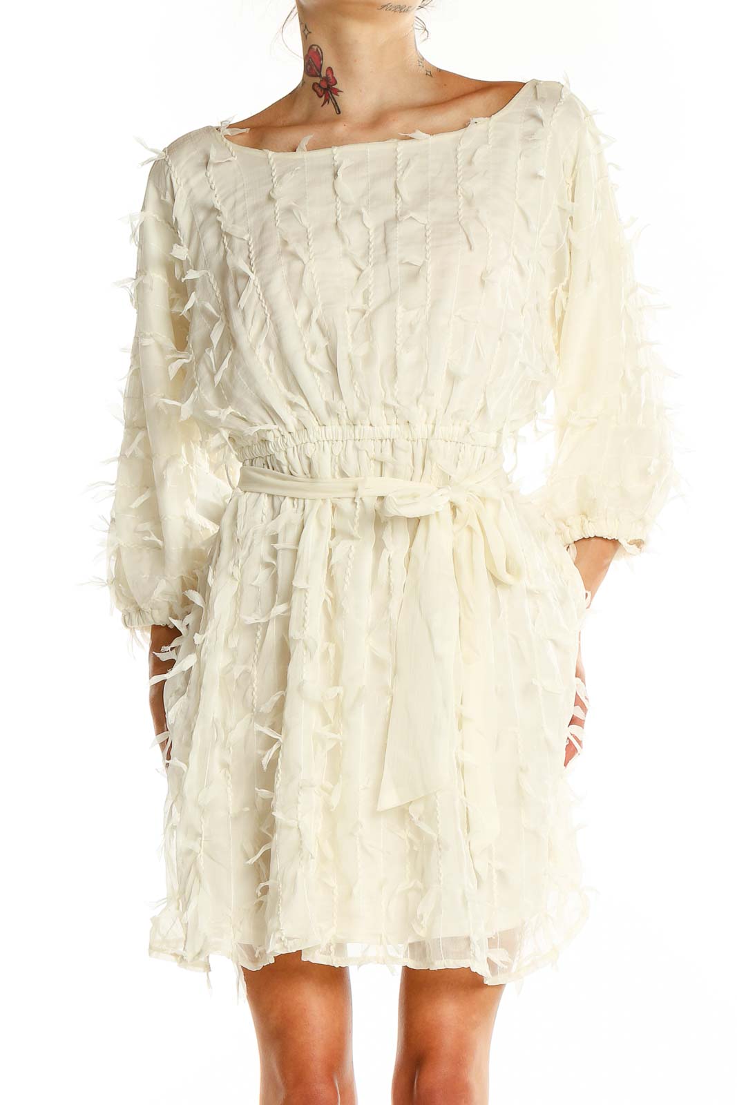 Beige Textured Fit & Flare Mini Dress