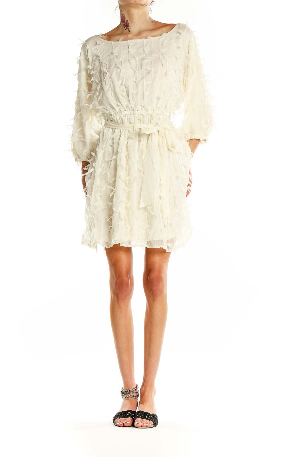 Beige Textured Fit & Flare Mini Dress