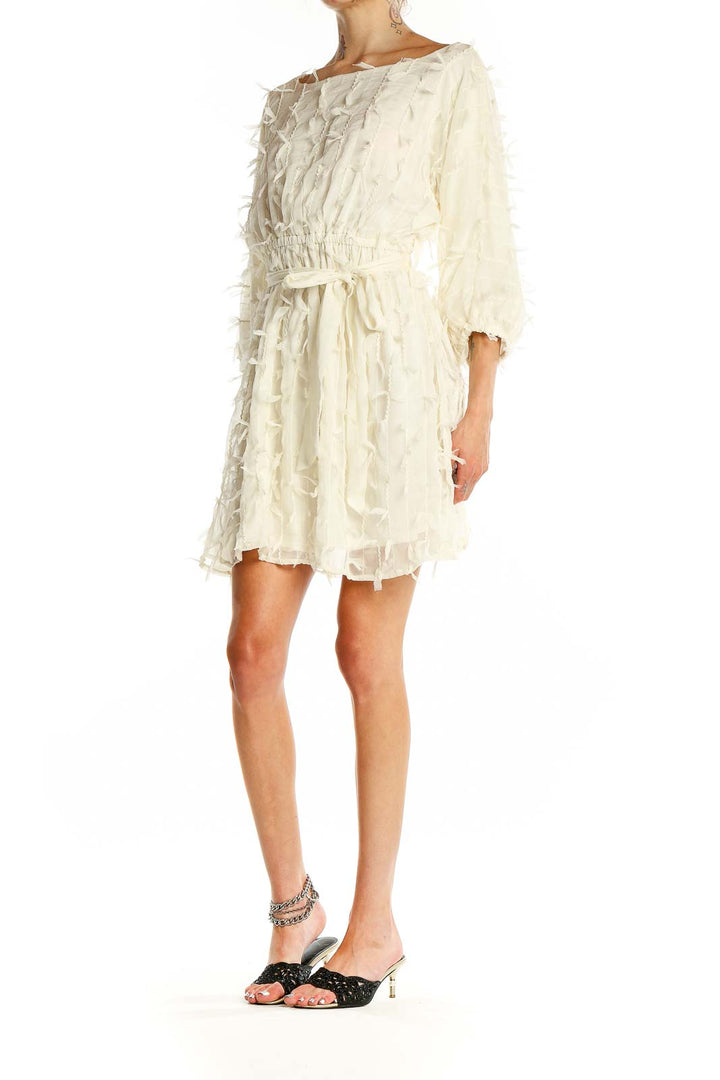 Beige Textured Fit & Flare Mini Dress