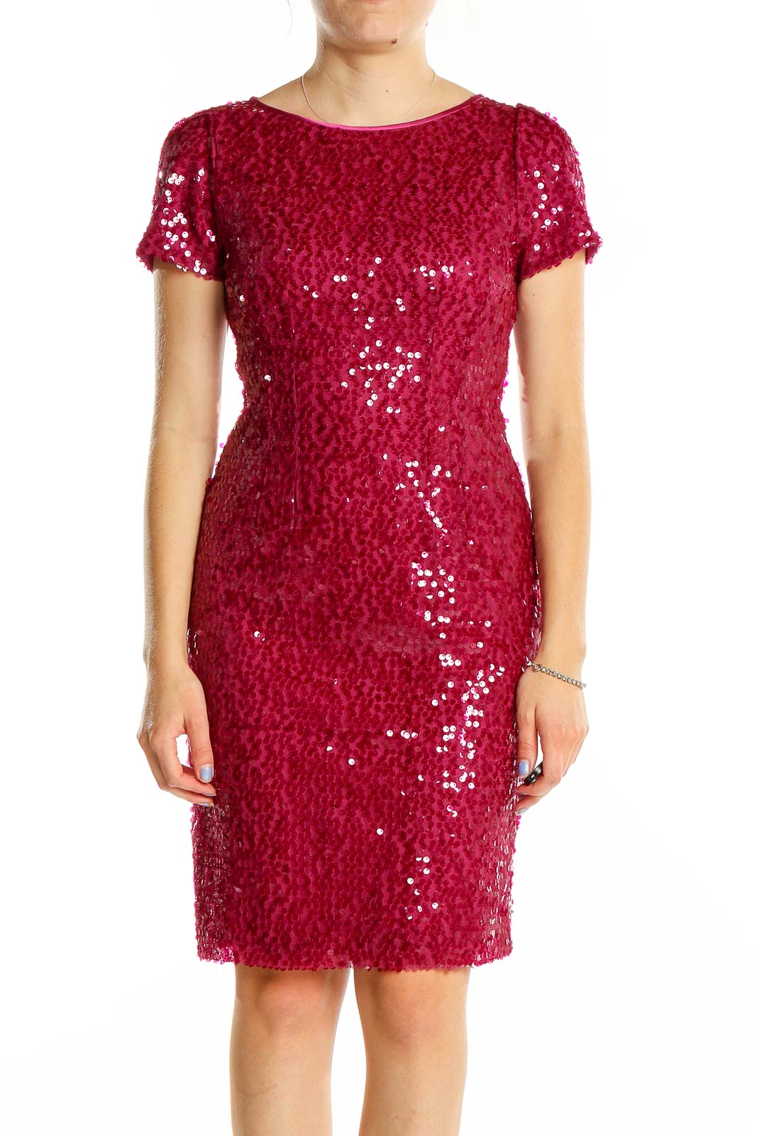 Red Sequin Short Sleeve Cocktail Dress