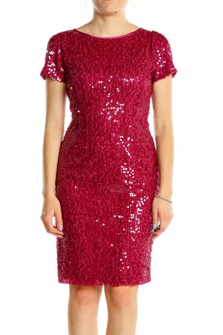 Red Sequin Short Sleeve Cocktail Dress