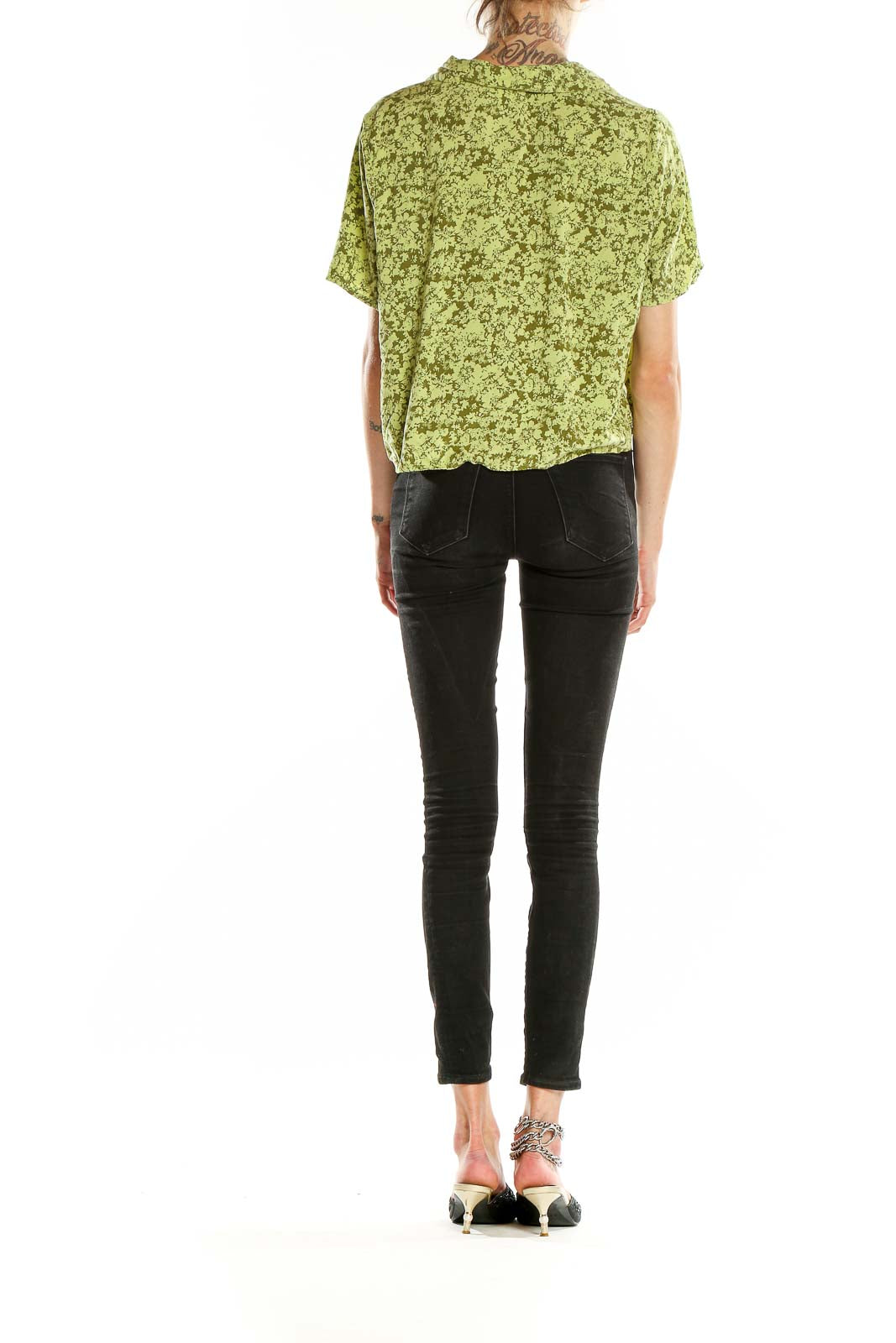 Back view of green crushed velvet crop top by ABOUND
