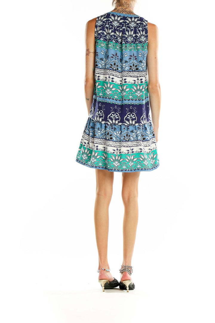 Back view of LOFT Outlet blue and green floral print sleeveless dress