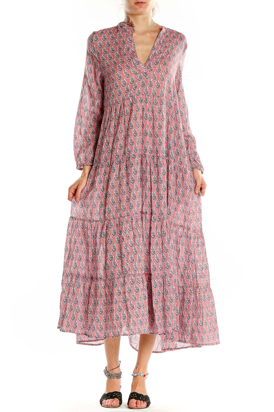 Pink Flare Bohemian Floral Print Dress