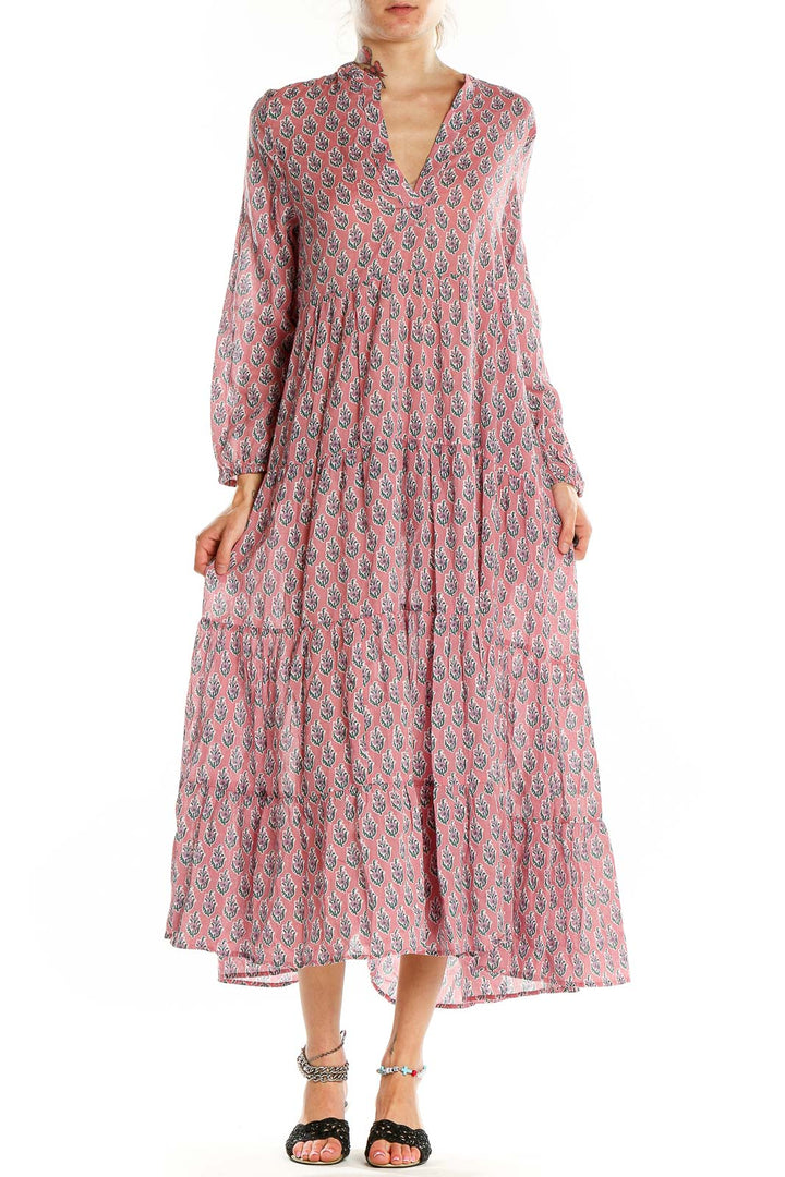 Pink Flare Bohemian Floral Print Dress