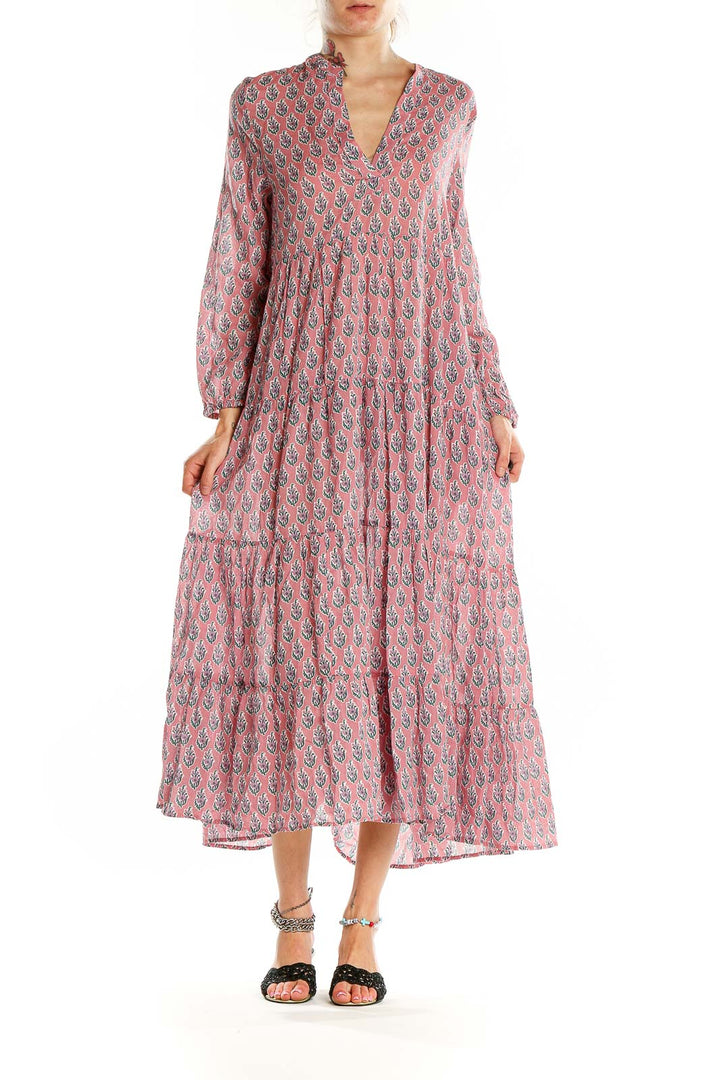 Pink Flare Bohemian Floral Print Dress