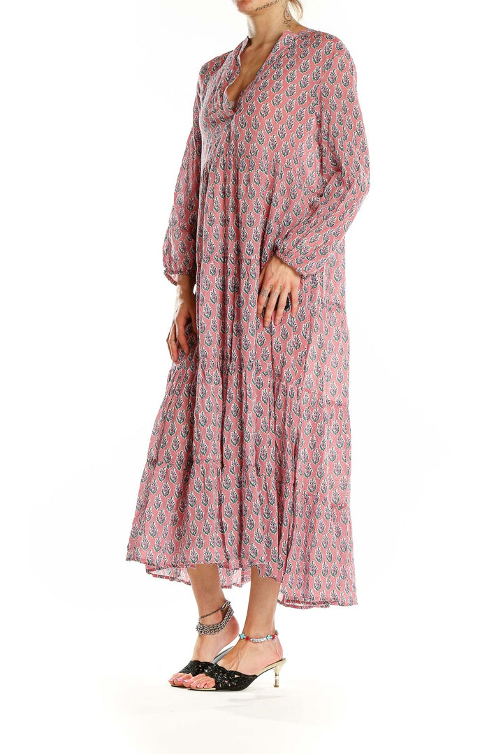 Pink Flare Bohemian Floral Print Dress