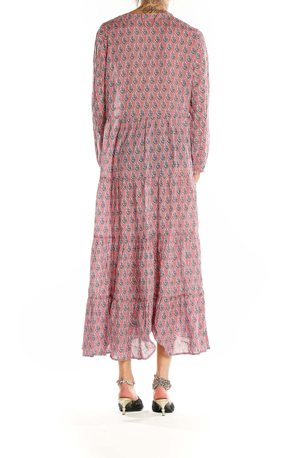 Pink Flare Bohemian Floral Print Dress