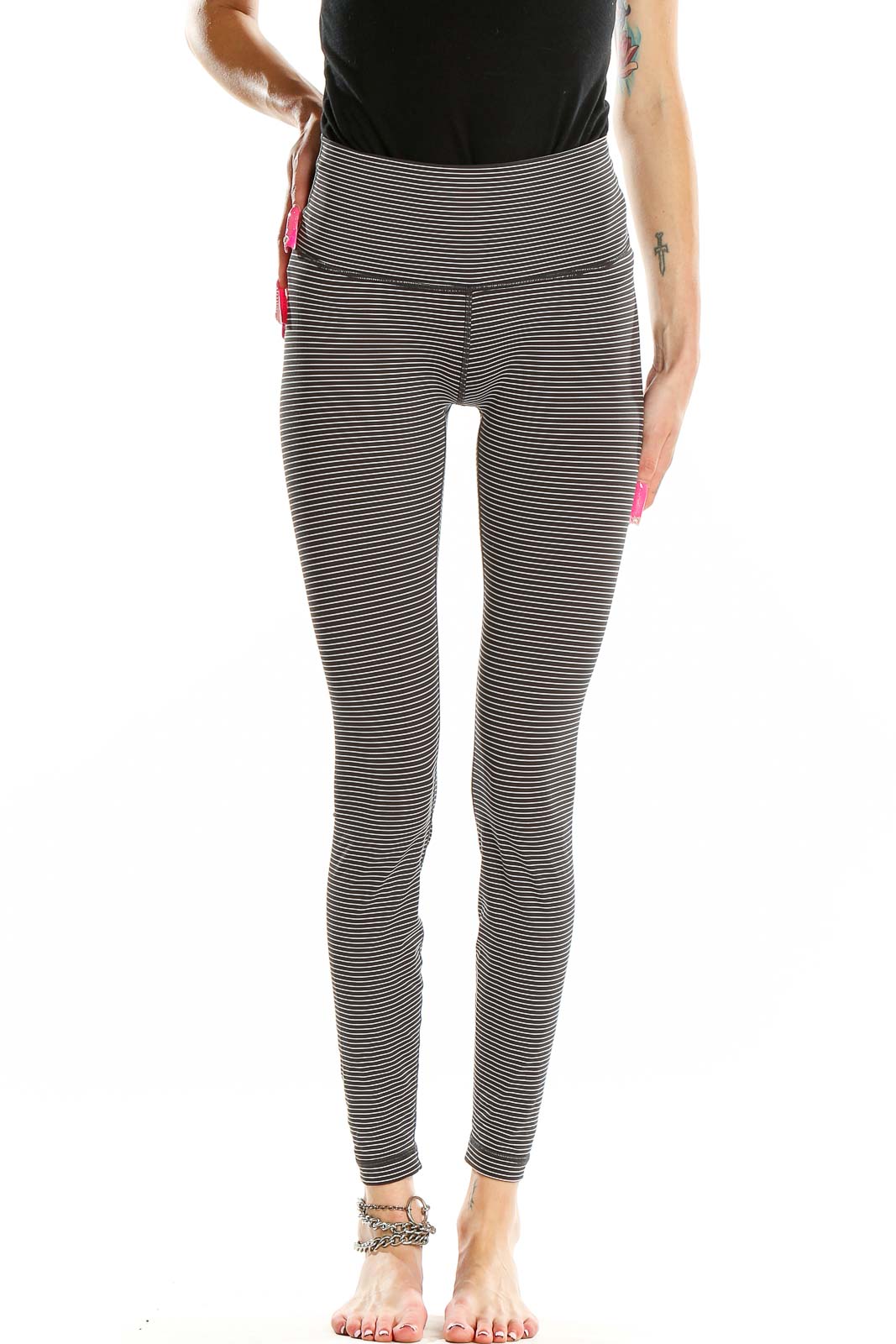 Black White Striped Leggings