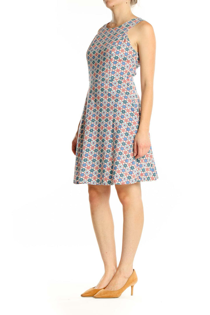 Front view of Tulle multicolor floral sleeveless A-line dress