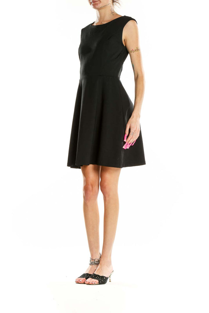 Front view of Cynthia Rowley black sleeveless fit-and-flare dress