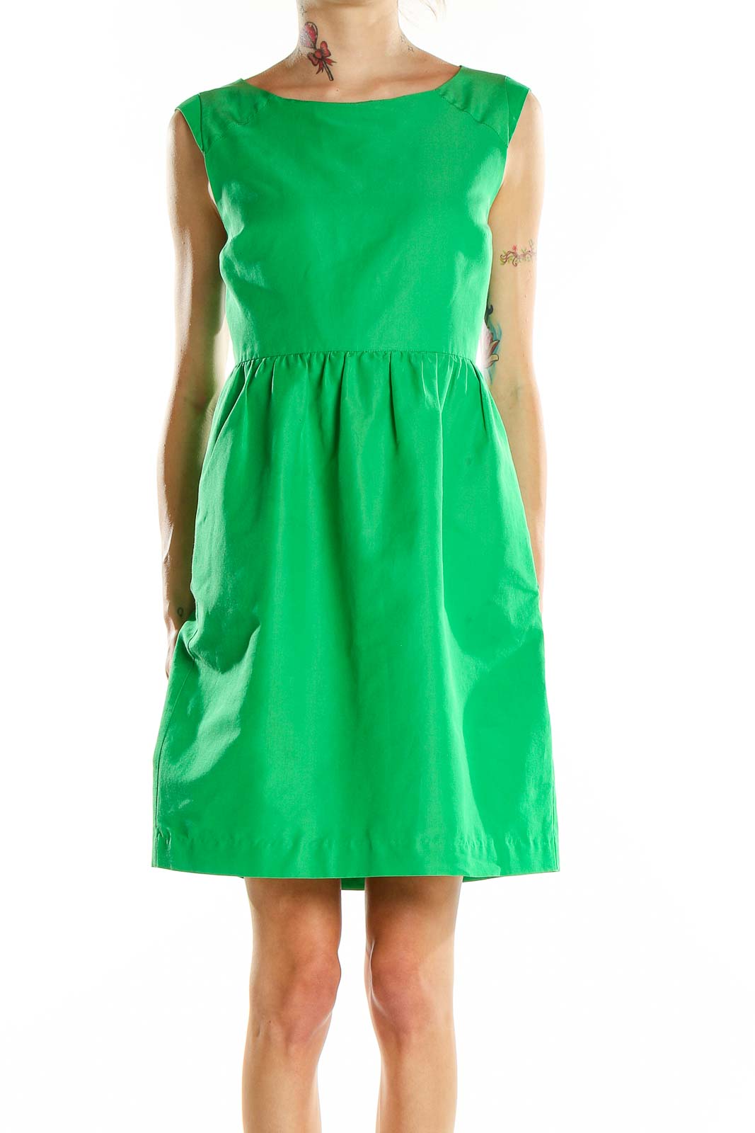 Green J.Crew Sleeveless Cotton Blend Dress | Versatile & Stylish SilkRoll Green J.Crew Sleeveless Cotton Blend Dress | Versatile & Stylish SilkRoll