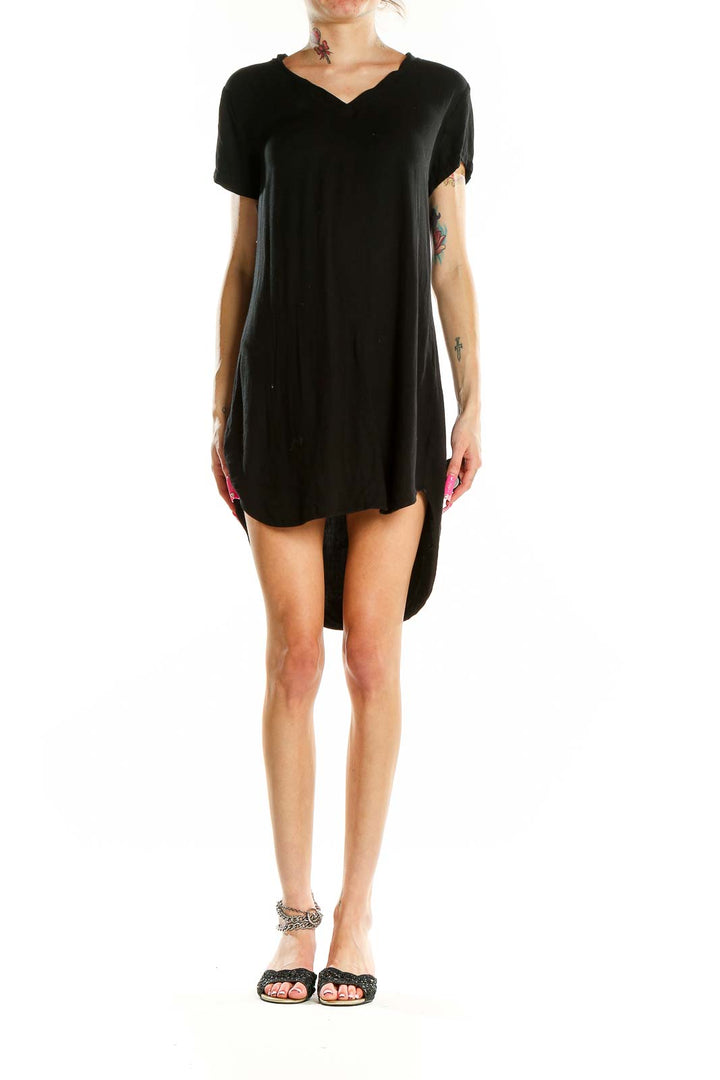 Front view of cloth & stone Black Rayon High-Low T-Shirt Dress