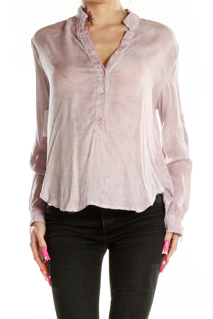 Front view of cloth & stone blush pink rayon button-up blouse