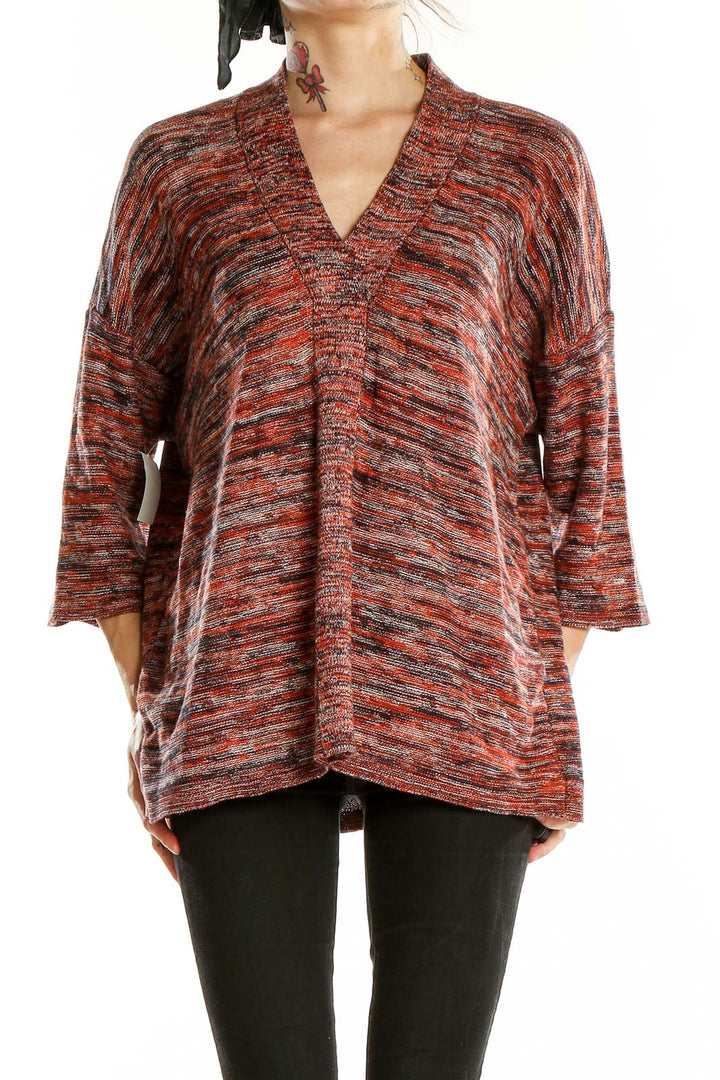 Front view of Pure Jill rust marled V-neck oversized knit top