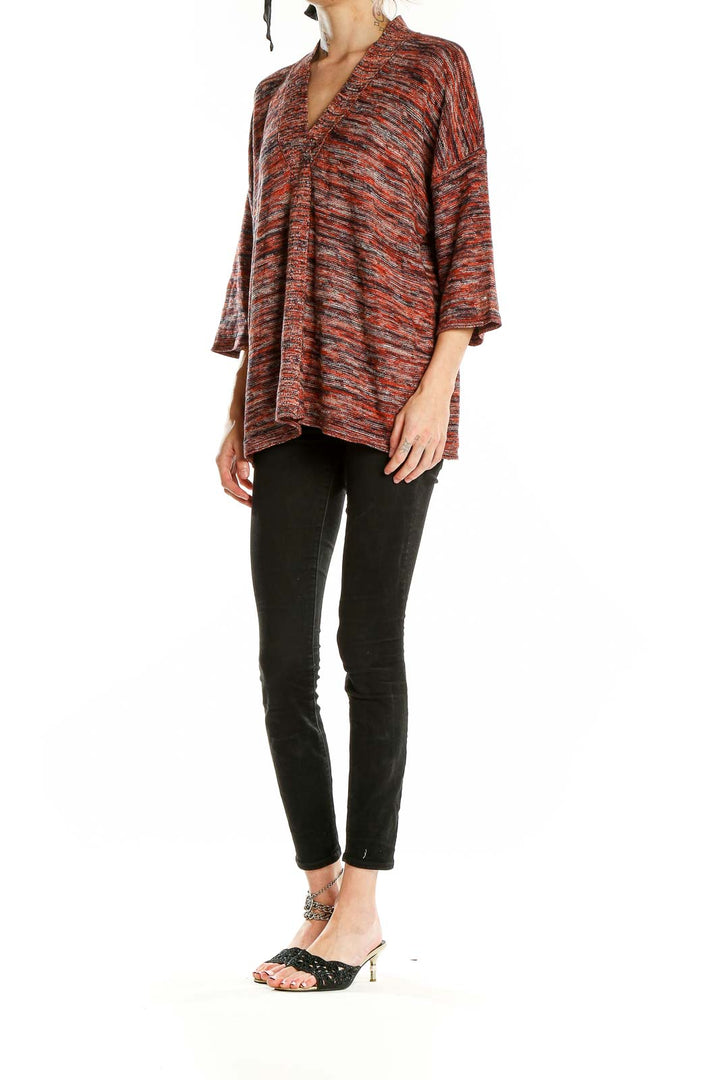 Front view of Pure Jill rust marled V-neck oversized knit top