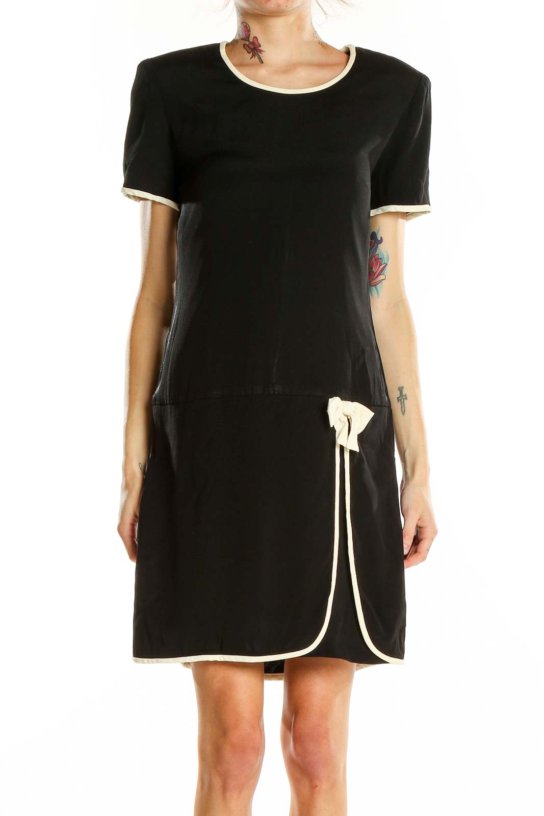 Donna Ricco Black Retro Cocktail Dress with Cream Trim SilkRoll Donna Ricco Black Retro Cocktail Dress with Cream Trim SilkRoll