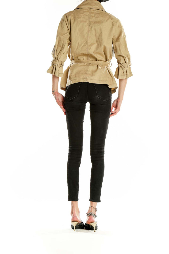 Khaki Double-Breasted Cropped Trench Coat