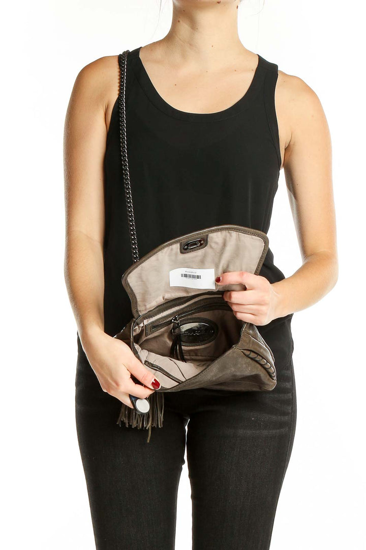 Interior view of Cynthia Rowley brown leather crossbody bag