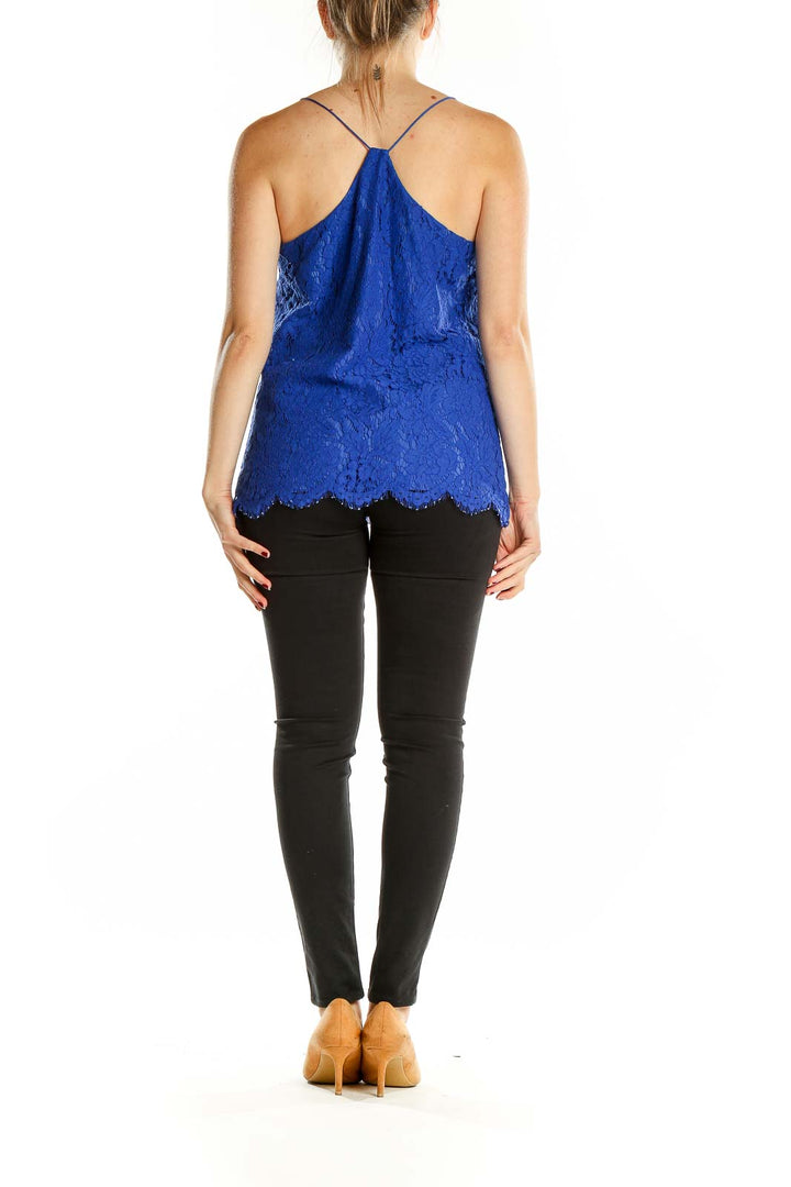Back view of J.Crew royal blue lace camisole top showing racerback design