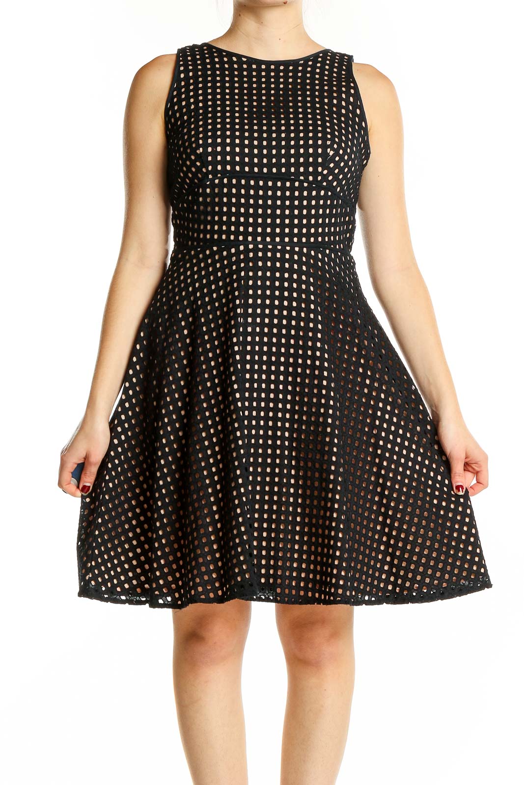 LOFT Black Cotton Polka Dot Fit-and-Flare Dress