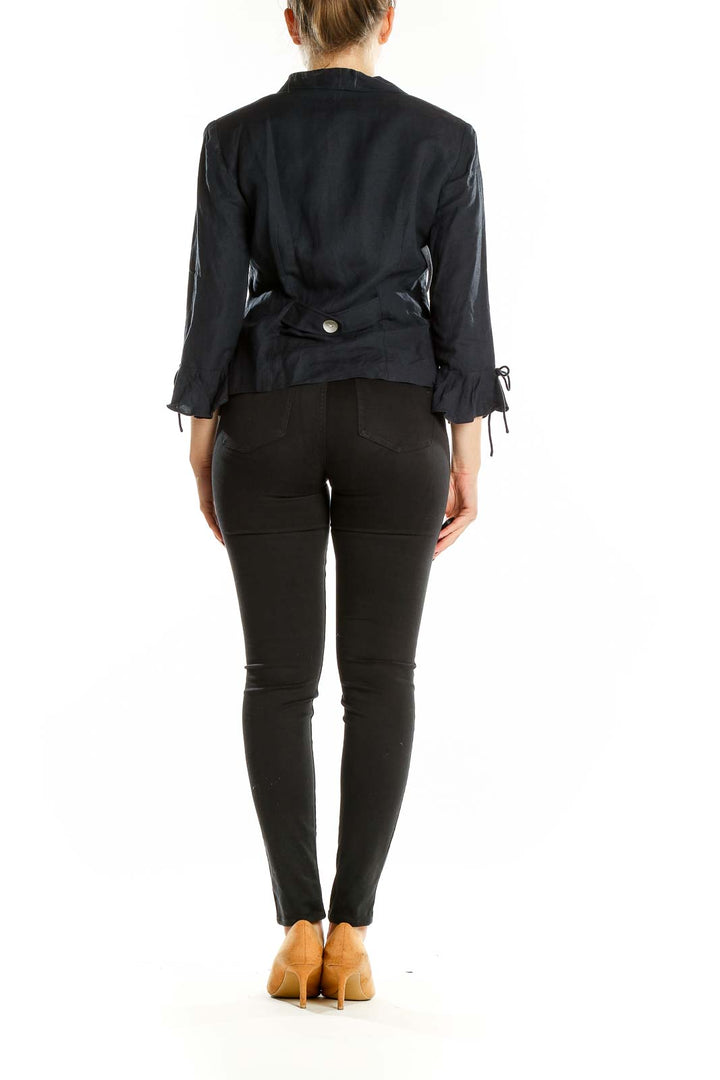 Back view of Jessica Howard black cropped jacket showing fitted silhouette