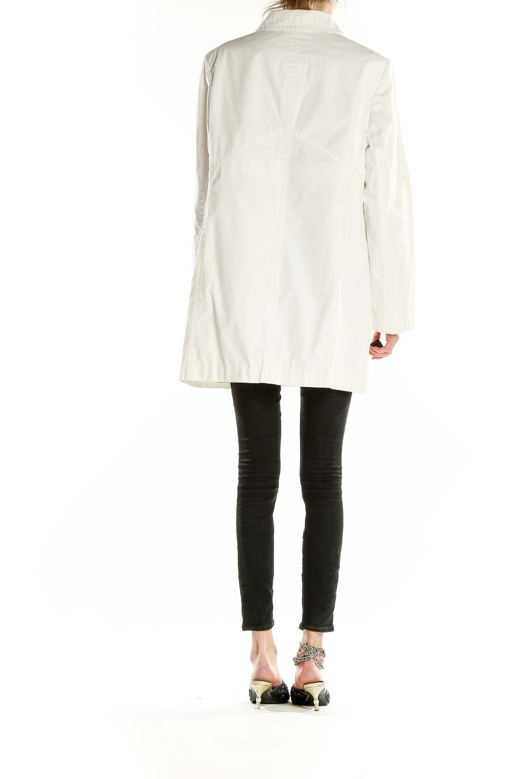 Back view of Anne Klein white button-up long coat