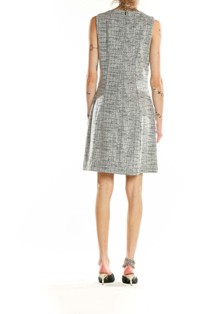 Back view of Tahari gray textured sleeveless sheath dress