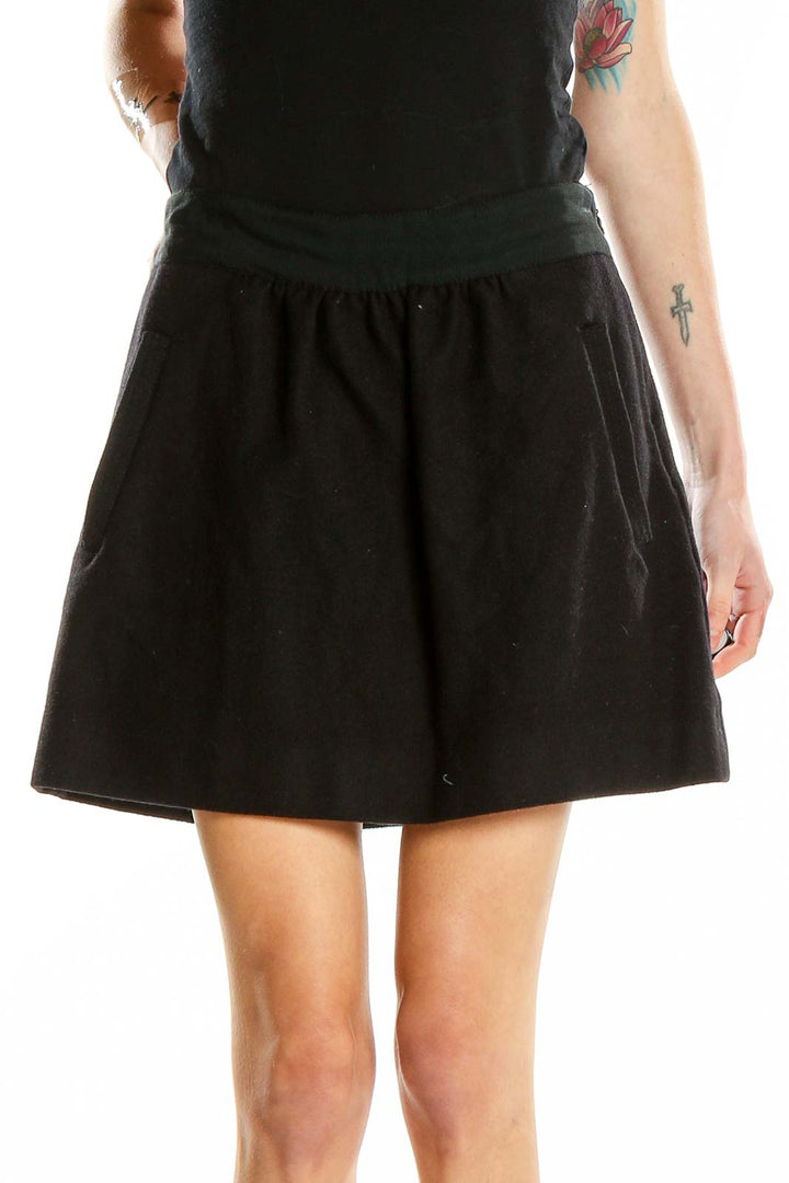 Front view of J.Crew black A-line mini skirt