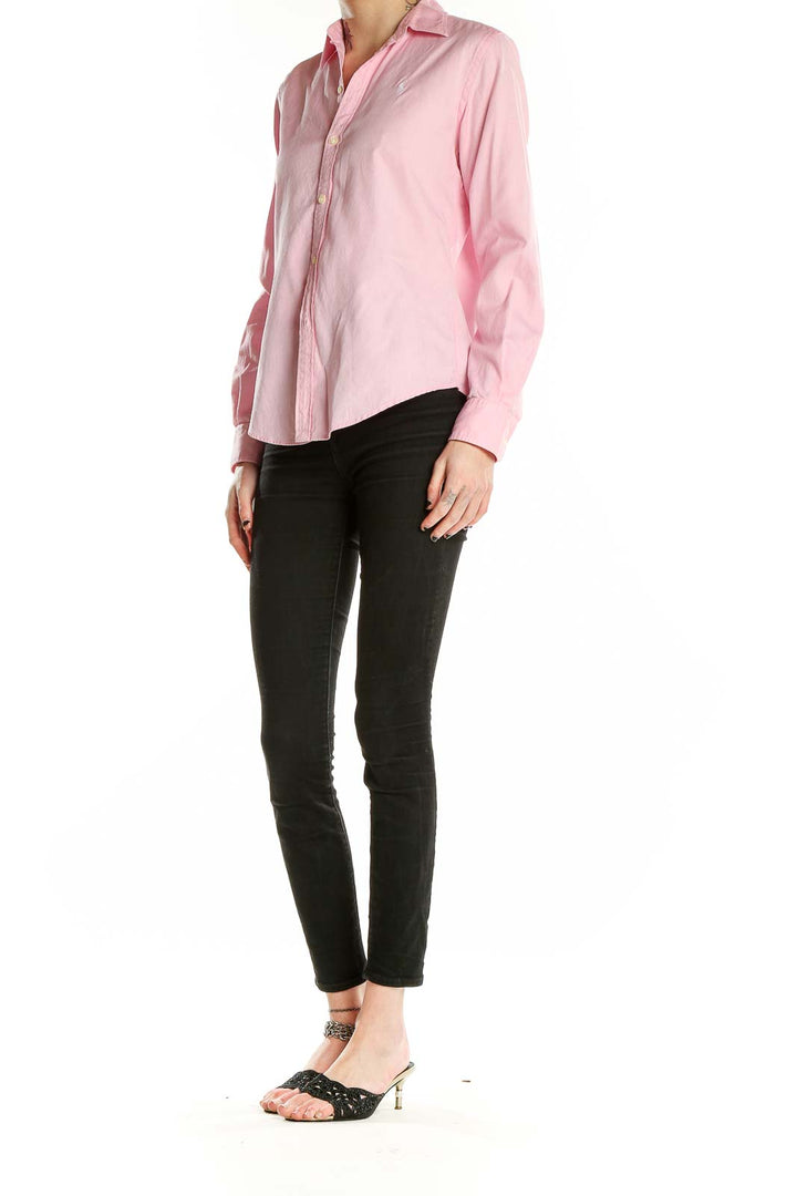 Front view of pink Ralph Lauren Golf cotton button-down shirt