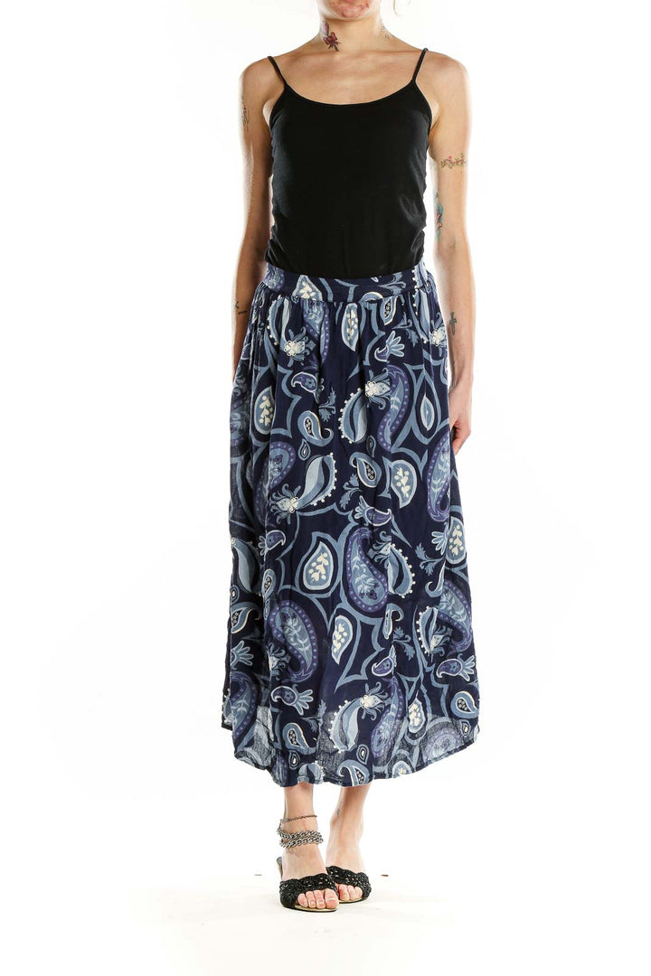 Front view of Cabela's navy paisley print rayon midi skirt