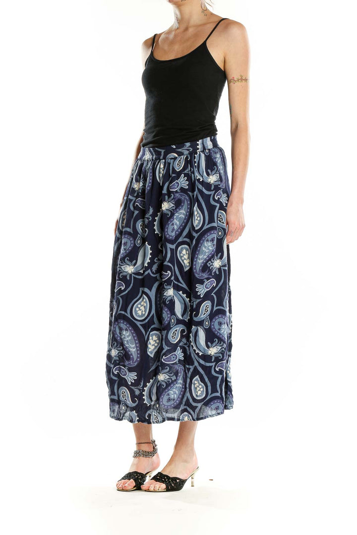 Front view of Cabela's navy paisley print rayon midi skirt